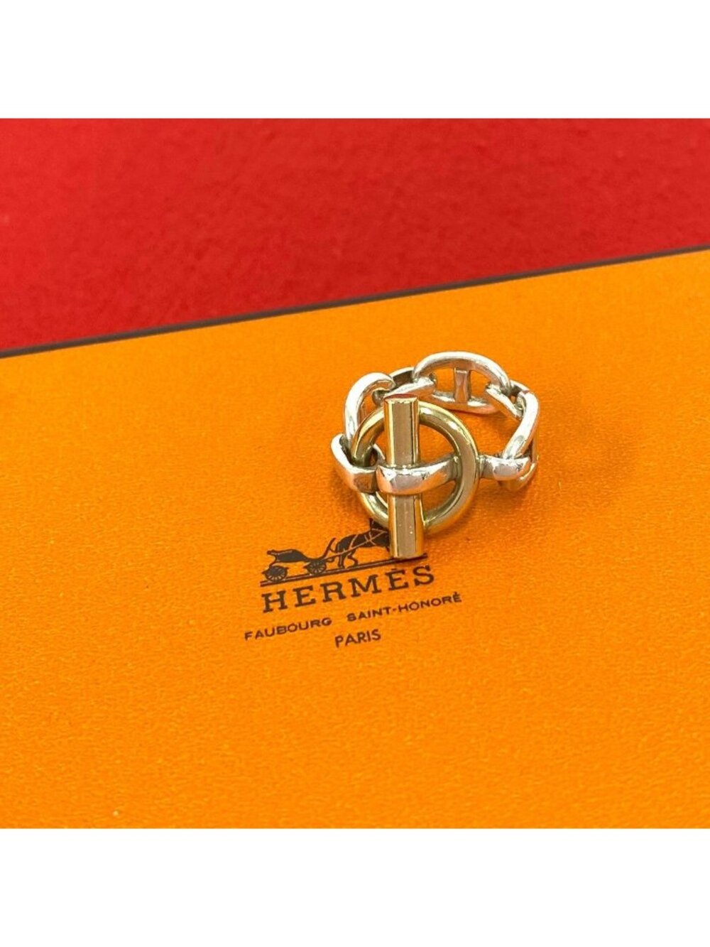 Hermes Chaine D'ancre Ring Silver Yellow Gold